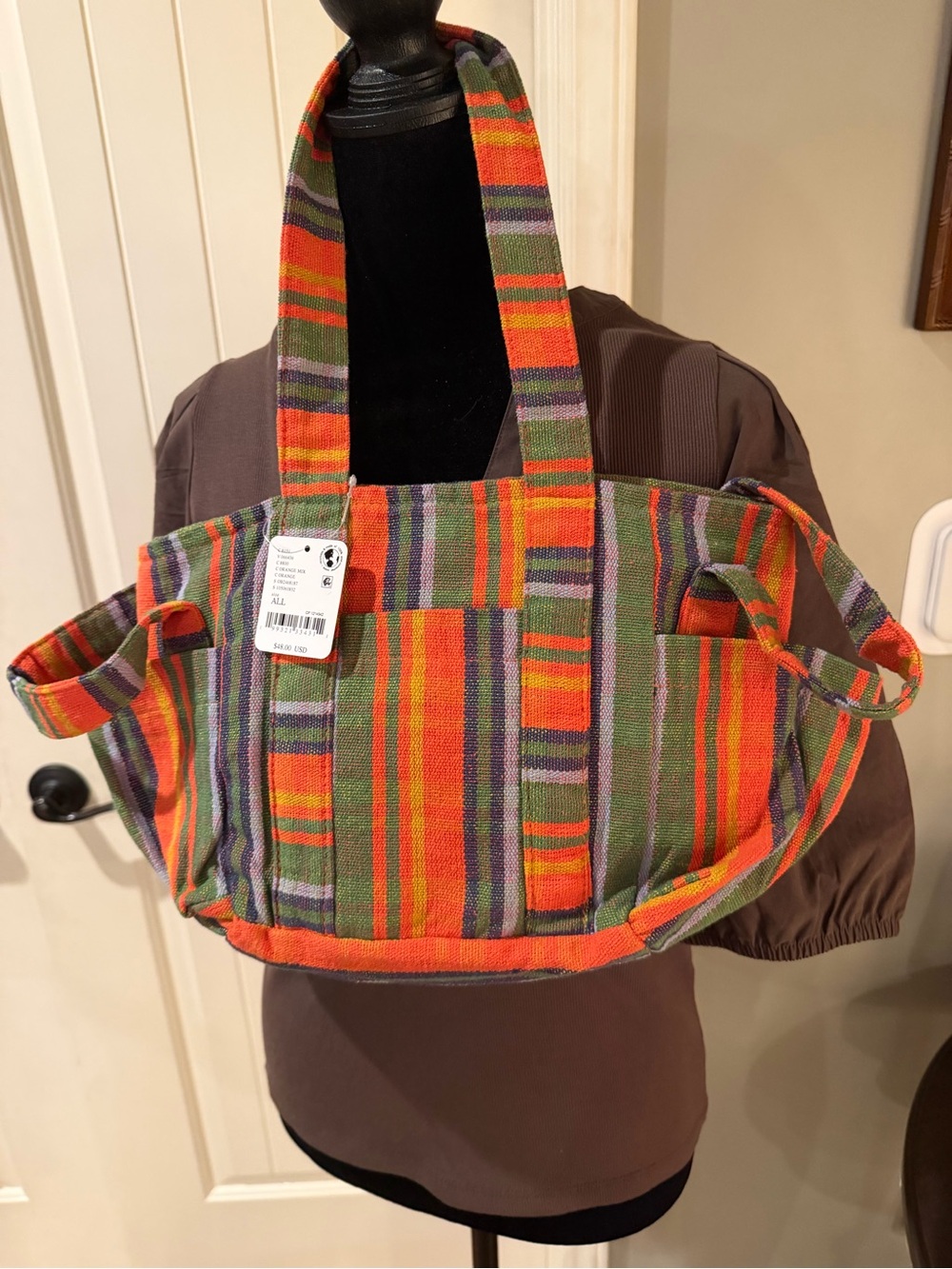 Free People Multicolor Striped Canvas Tote in Orange, Green & Purple